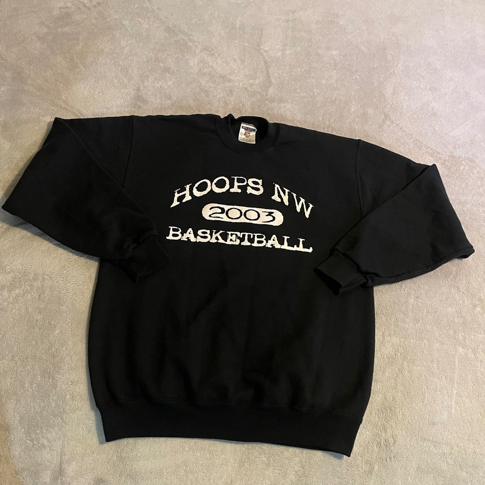 Vintage Jerzees Hoops NW 2003 Basketball‎ Crewneck Sweatshirt Black Mens M 90s